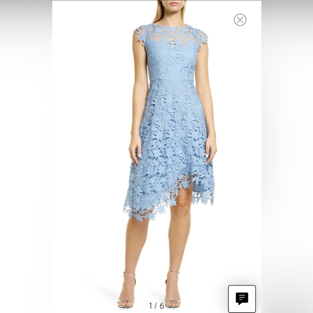 Eliza J Powder Blue Floral Lace Midi Dress